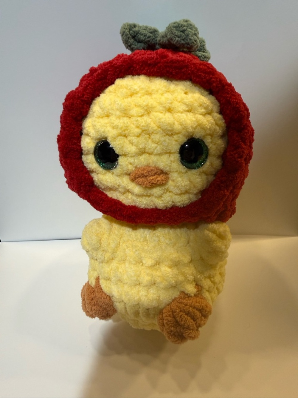 Plush Yellow Chick with Red Hood Soft Small crochet